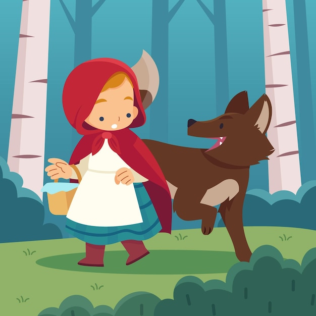 Flat little red riding hood illustration