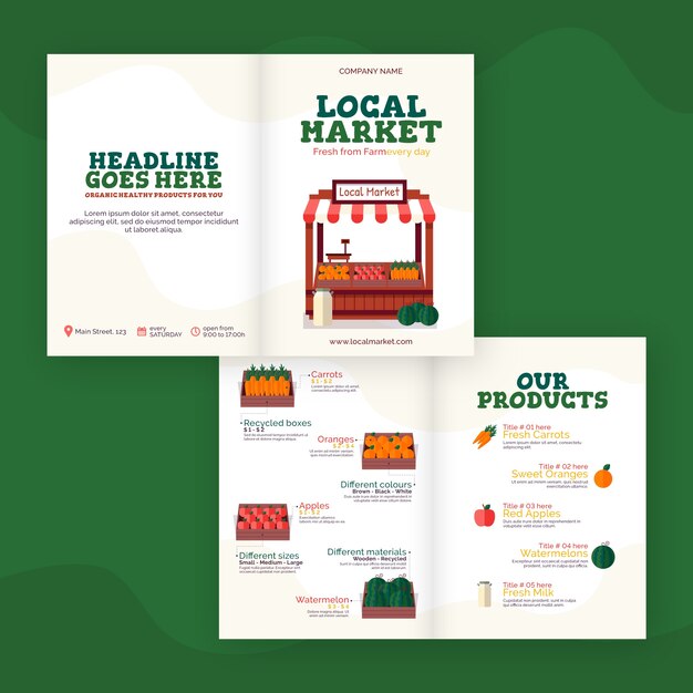 Flat local market business brochure template