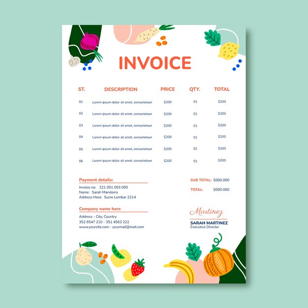 Flat local market business invoice template