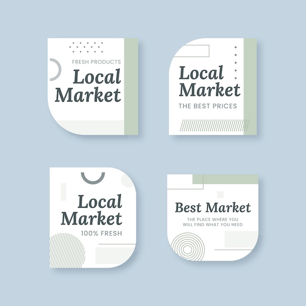 Flat local market business labels collection