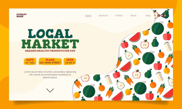 Flat local market business landing page template