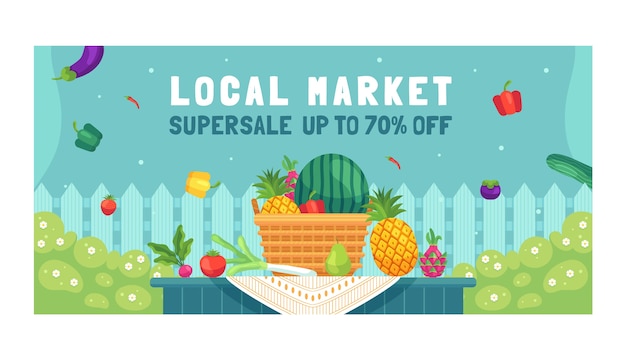 Flat local market business sale banner template