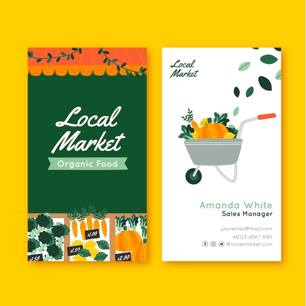 Flat local market vertical business card template