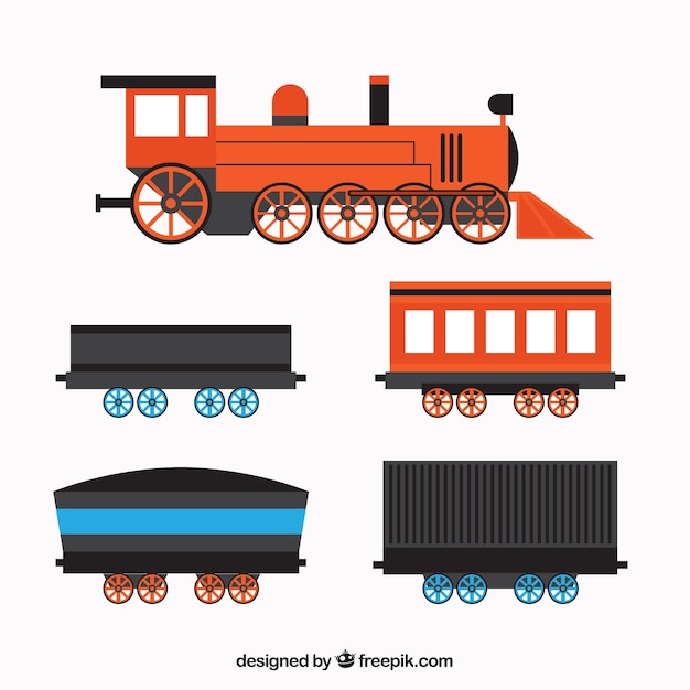 Бесплатное векторное изображение Локомотив с четырьмя вагонами