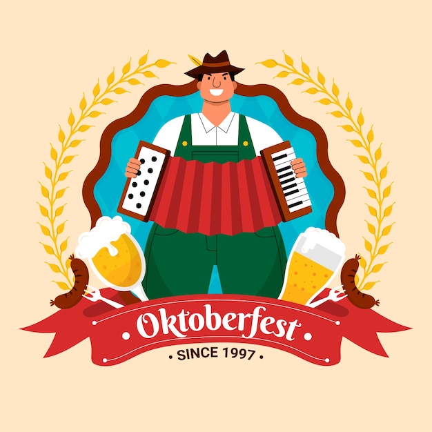 Шаблон плоского логотипа для празднования октоберфеста