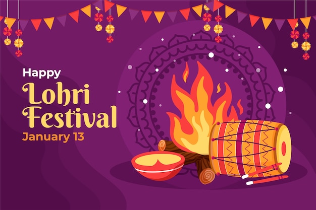 평면 lohri 축제 배경