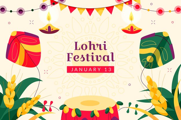 평면 lohri 축제 배경