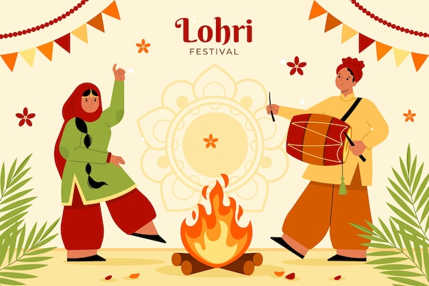 무료 벡터 평면 lohri 축제 축하 배경