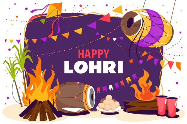 Free Vector flat lohri festival celebration background