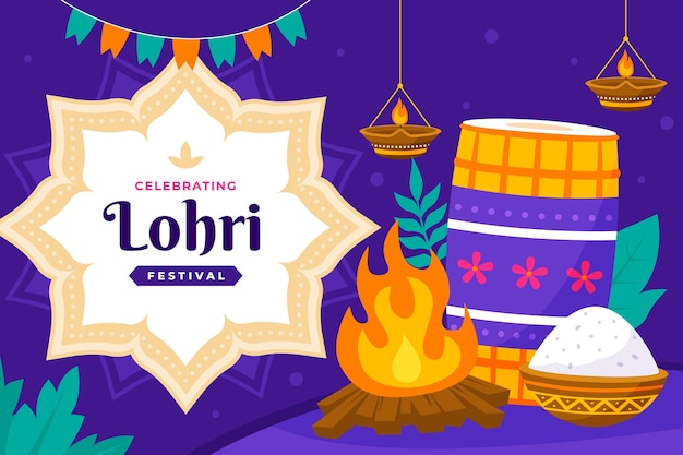 Free Vector flat lohri festival celebration background