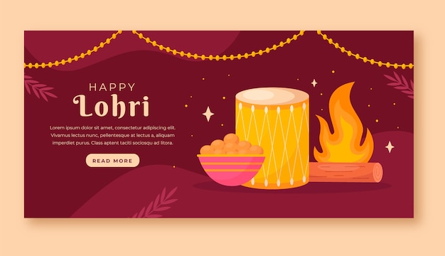 Flat lohri festival celebration horizontal banner template