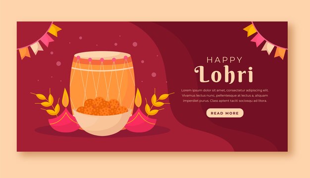 Flat lohri festival celebration horizontal banner template