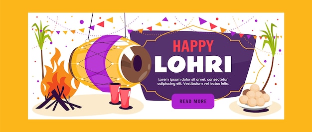 Free Vector flat lohri festival celebration horizontal banner template