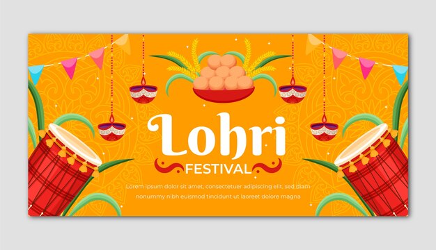 Free vector flat lohri festival horizontal banner template