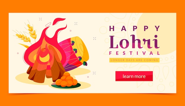 Free Vector flat lohri festival horizontal banner template