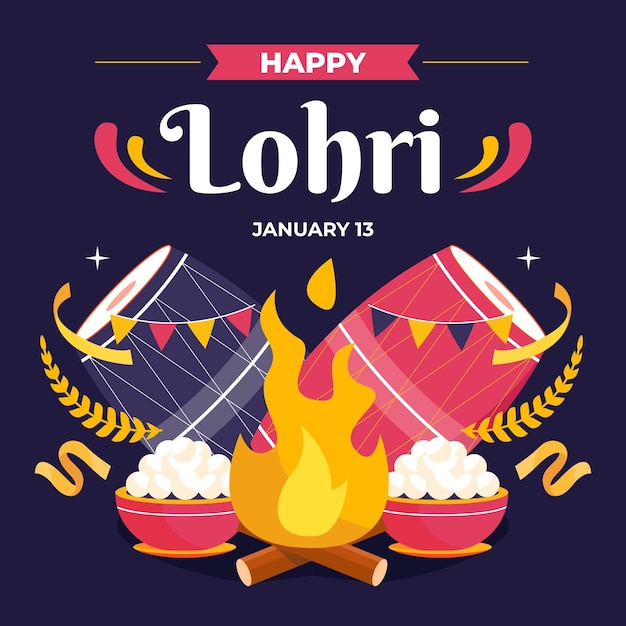 Flat lohri festival illustration