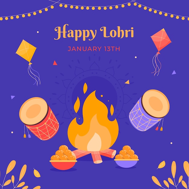 Flat lohri festival illustration