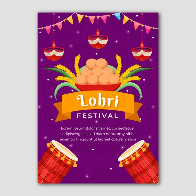 Flat lohri festival vertical poster template