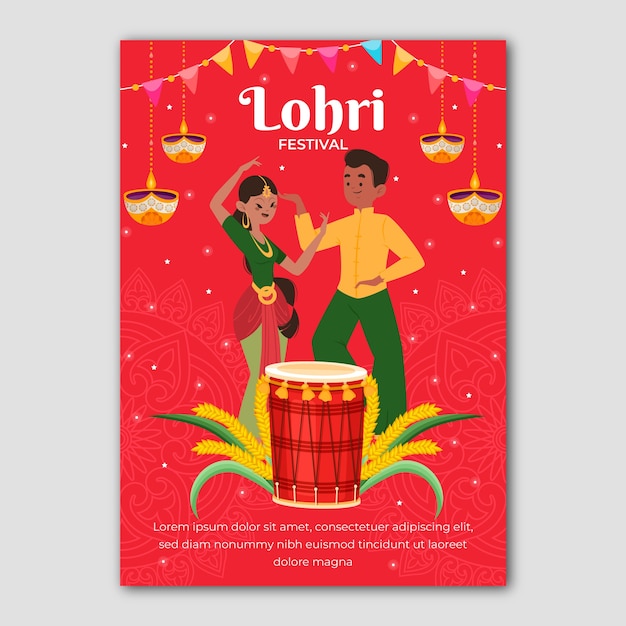 Flat lohri festival vertical poster template