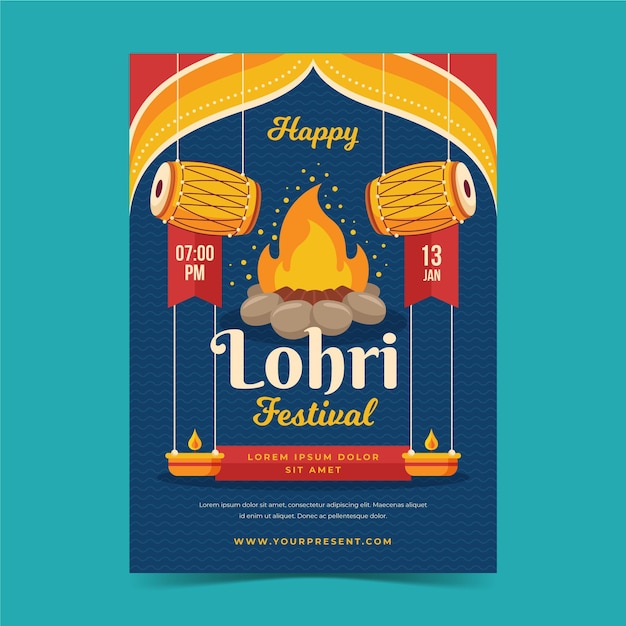 플랫 lohri 포스터 템플릿