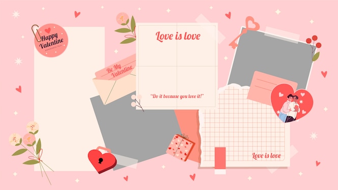 Flat love collage for valentine's day