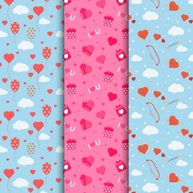 Free vector flat lovely valentine's day pattern pack