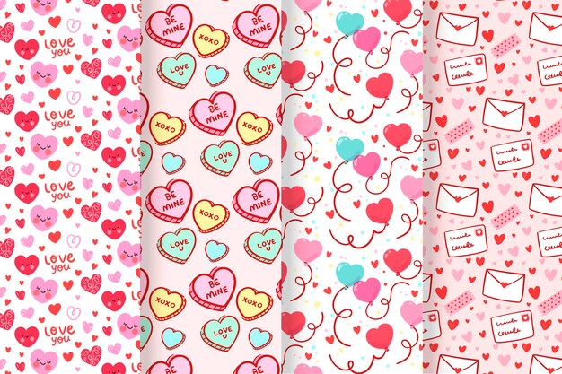 Flat lovely valentine's day pattern set