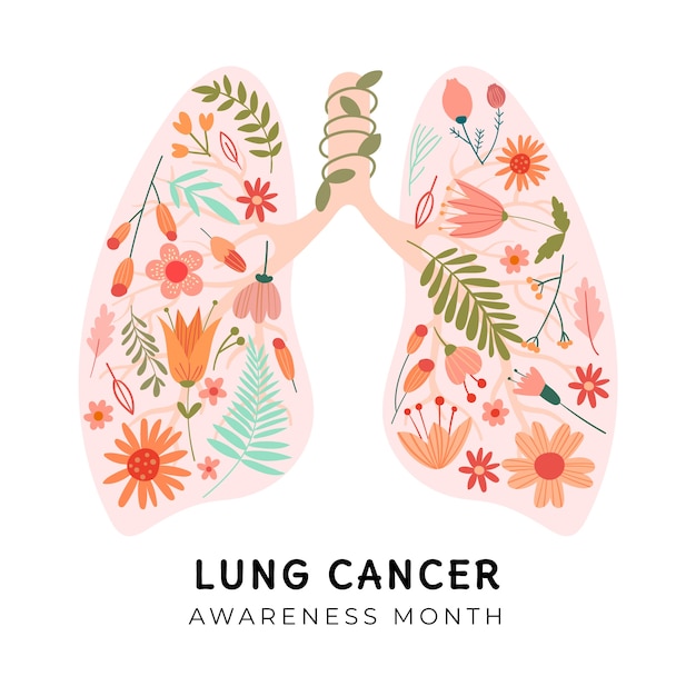 Vettore gratuito illustrazione del mese di sensibilizzazione sul cancro polmonare piatto