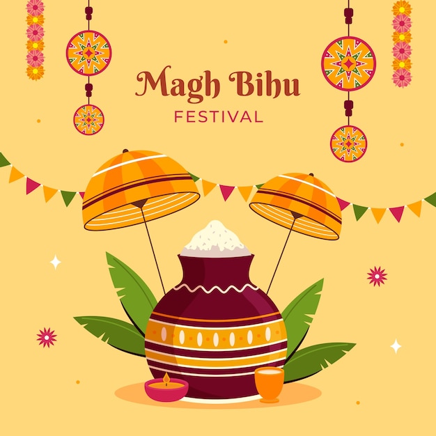 Free vector flat magh bihu festival celebration illustration