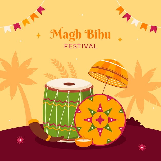 Flat magh bihu festival celebration illustration