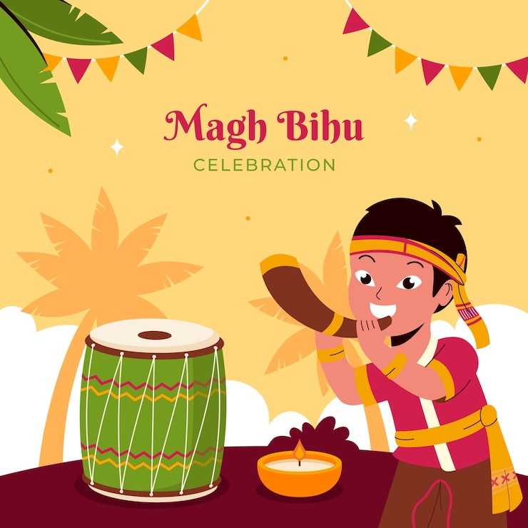 मुफ़्त वेक्टर flat magh bihu festival celebration illustration