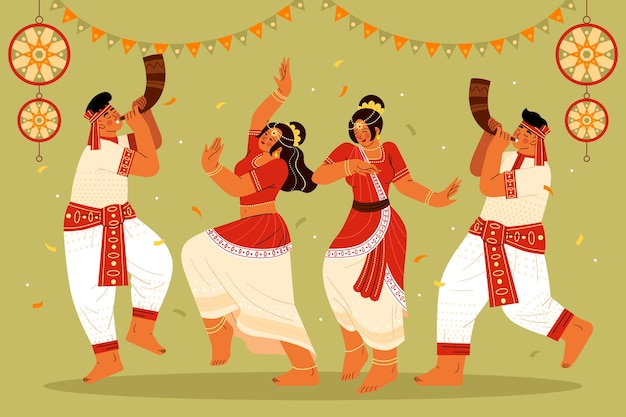 Flat magh bihu illustration