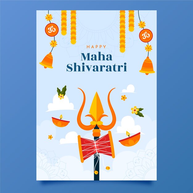 Vettore gratuito modello di biglietto di auguri maha shivaratri piatto