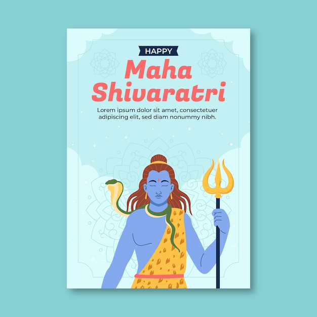 Flat maha shivaratri greeting card template