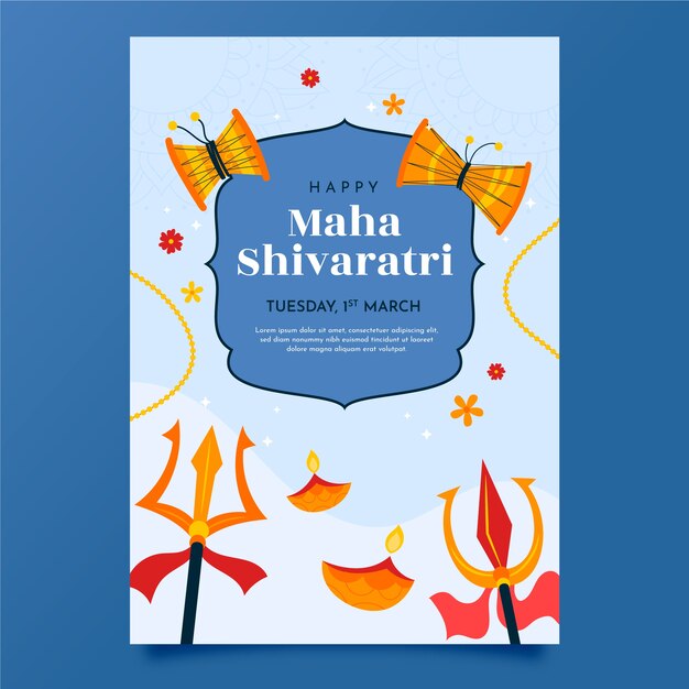 Бесплатное векторное изображение Плоский шаблон вертикального плаката махашиваратри