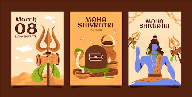 Flat maha shivratri greeting cards collection