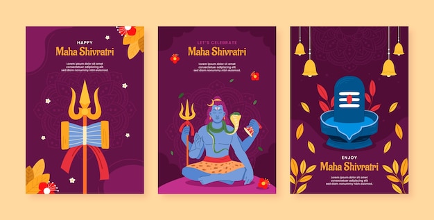 Free vector flat maha shivratri greeting cards collection