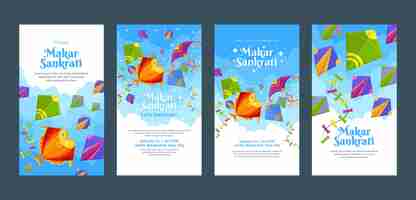 Free vector flat makar sankranti celebration instagram stories collection