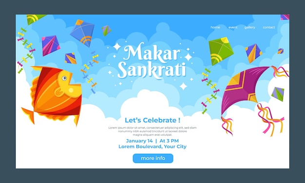 Flat makar sankranti celebration landing page template