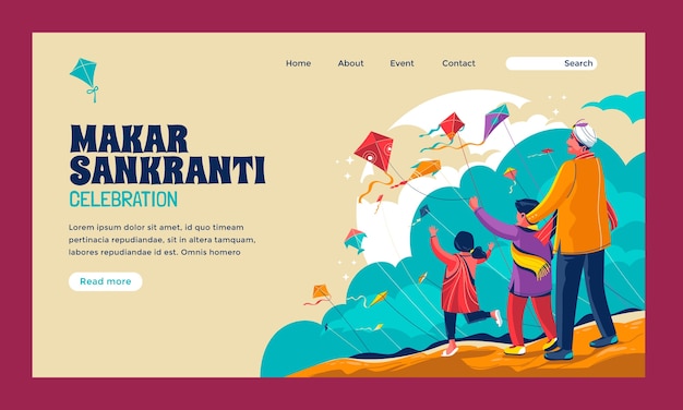 Flat makar sankranti celebration landing page template