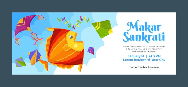 Шаблон обложки социальных сетей для празднования плоского макара санкранти