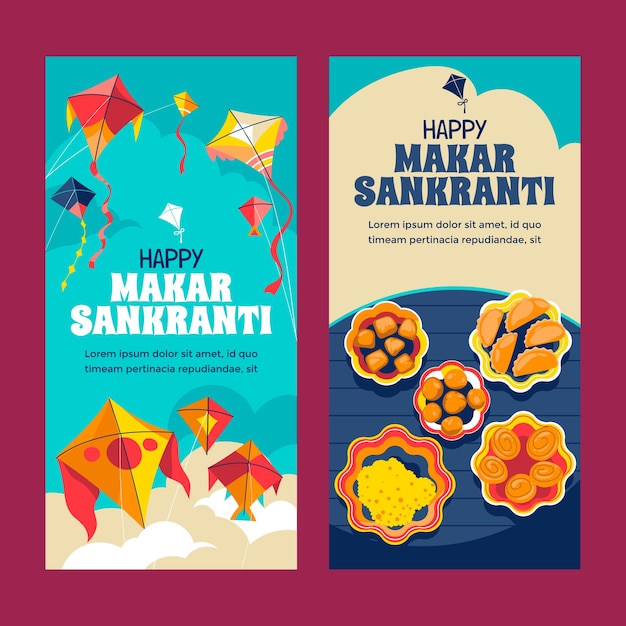 Free vector flat makar sankranti celebration vertical banners set