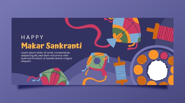 Vettore gratuito banner orizzontale piatto makar sankranti