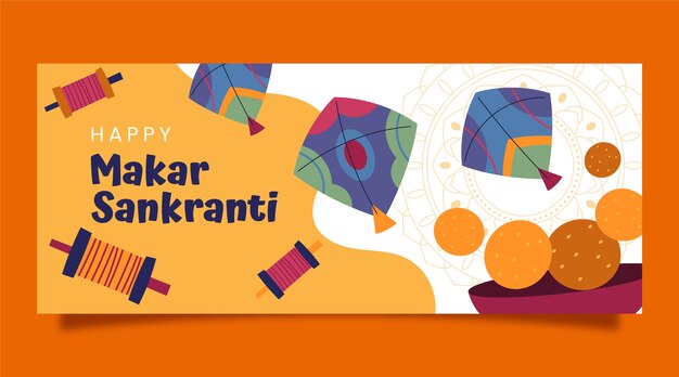 Flat makar sankranti horizontal banner