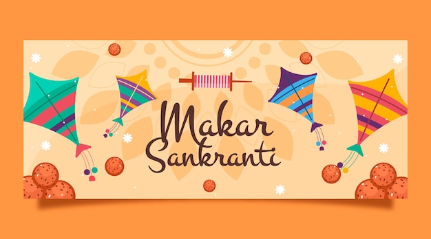 Flat makar sankranti horizontal banner