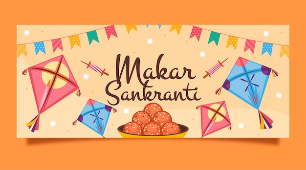 Vettore gratuito banner orizzontale piatto makar sankranti