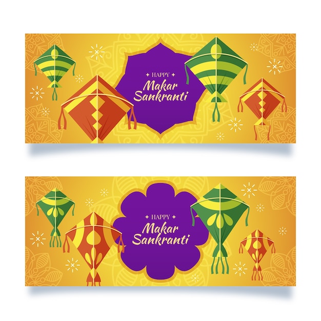 Free vector flat makar sankranti horizontal banners set