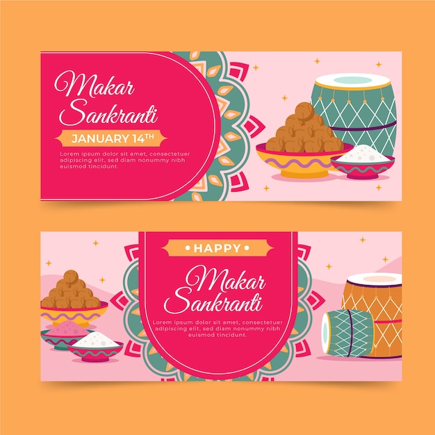 Flat makar sankranti horizontal banners set