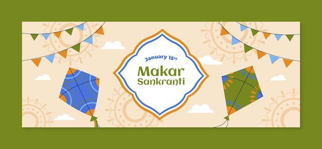 Flat makar sankranti social media cover template