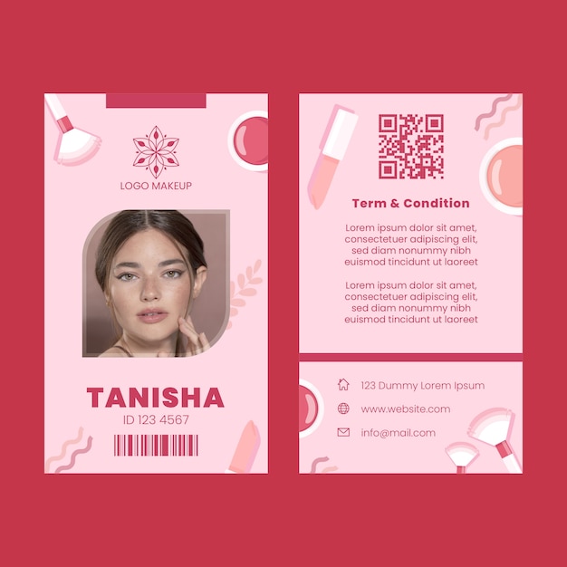 Free vector flat make-up artist id card template